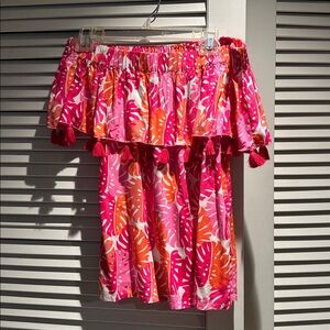 Escapada Pink & Orange blouse with tassels. Sz S Off the shoulders or not.